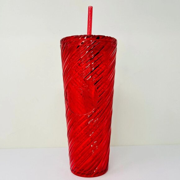 NEW Starbucks Christmas 2024 Red Swirl Stripe Venti Tumbler 24oz Cold Cup Winter - Picture 1 of 6